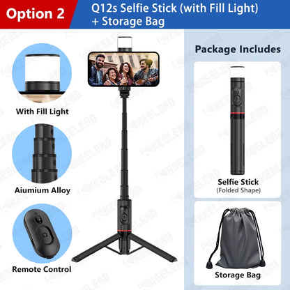 2024 NEW Portable Wireless Bluetooth Phone Telescopic Selfie Stick Tripod with Fill Light for Huawei Iphone 13 Android Xiaomi