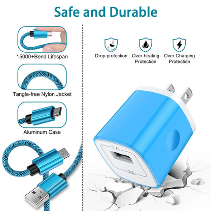 2 Pack Micro USB Cable with Android Charger,  6FT USB a to Micro Cable High Speed Fast Charging Cable, Usb Cable Micro with USB Wall Charger Fast Charger Adapter Plug, Android Charger Block
