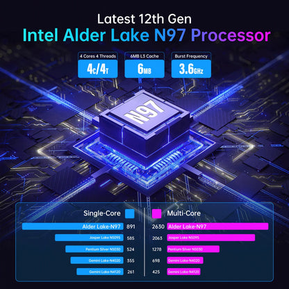 15.6 Inch Laptop 16GB DDR4 512GB SSD Intel Alder Lake N97 up to 3.6Ghz with Windows 11