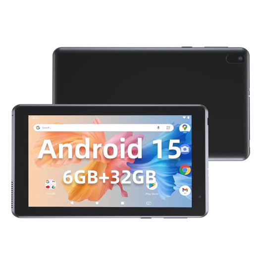 7 Inch Tablet, Android 15 Tablets RAM 6GB+ROM 32GB Quad Core Tablet, IPS Screen, 5.0 MP Camera, Wi-Fi, Bluetooth, GPS, FM Tablet PC Black