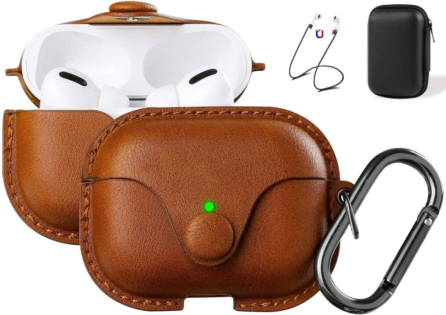 for Airpods Pro 2 Case Leather, Airpods Pro Leather Case Cover with Keychain Airpod Strap Compatible with Apple Airpod Pros 2Nd Generation 2023 2022/Airpods Pros 2019 (Front LED Visible), Brown