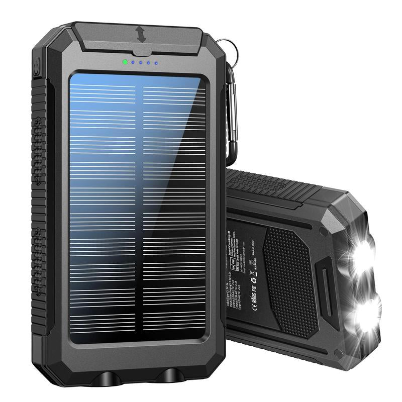 10000mAh Solar Power Bank - Wireless Car Charger, Dual USB, Flashlight, iPhone/Android