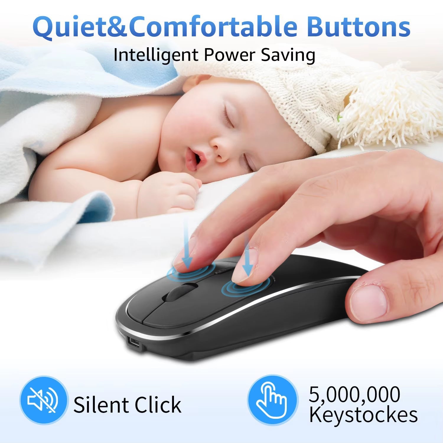 Rechargeable Wireless Mouse Metal 2.4G Noiseless Silent Click Wireless Optical Mouse with USB Receiver