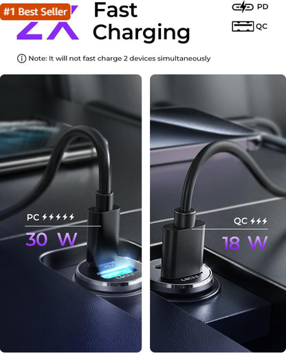 LISEN 54W Car Phone Charger USB C, Cigarette Lighter Adapter, Car Accessories Fo