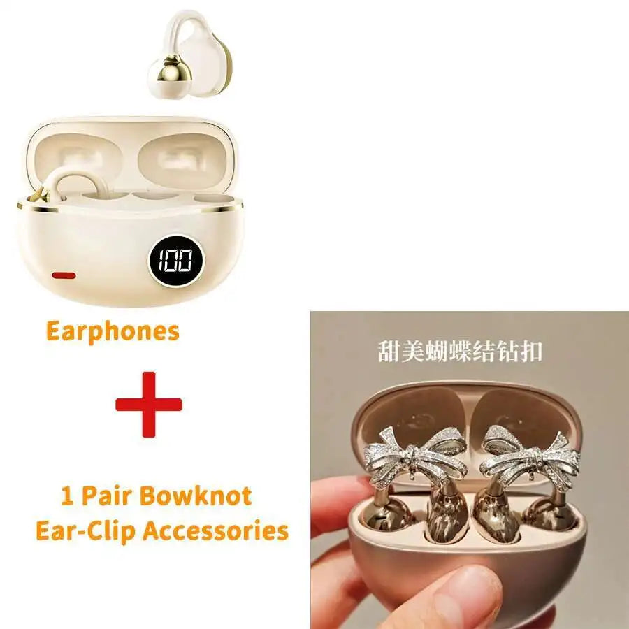 Hi-Fi Stereo Sport Wireless Earbuds Jewelry Clip Customizable Zircon Flash Diamond Ear-Clip Accessories Earphones Suit Girl Gift