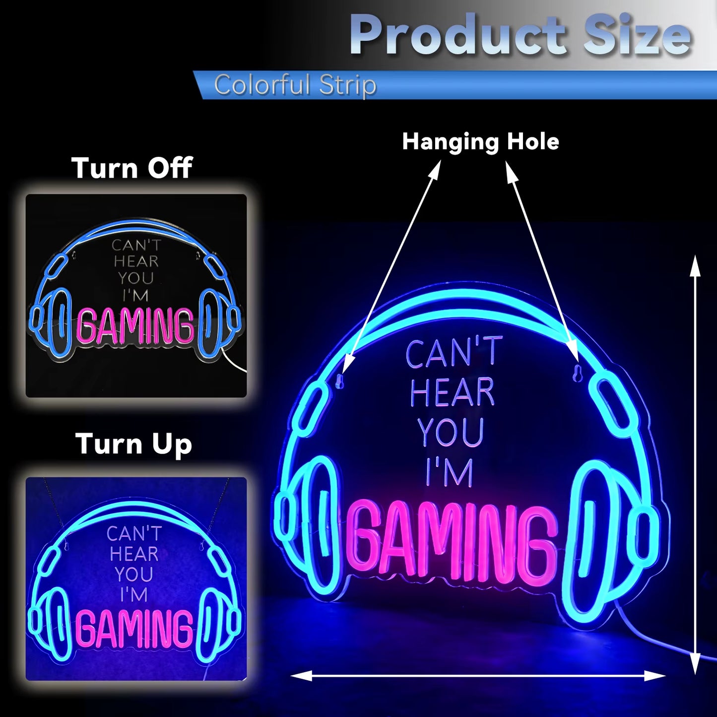 I'M Gaming Neon Signs for Wall Decor Headset LED Lights Game Room Decoration for Home Bedroom Internet Bar Party Gift for Gamer