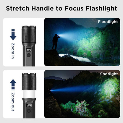 FUDUOO Flashlight LED, 2000LM, Rechargeable, Zoomable, LED Digital Display, Magnetic and Output Port, 7 Lighting Modes, Ultra-Powerful LED Flashlight for Camping/Hiking/Emergency