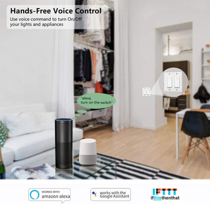 Smart Light Switch, Double Smart Wifi Light Switches, Smart Switch 2 Gang Works with Alexa Google Assistant