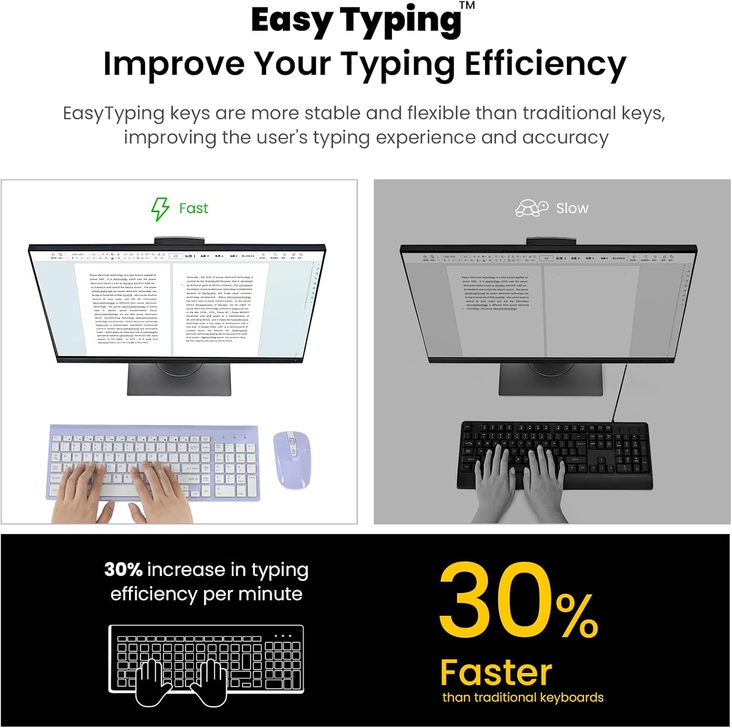 Wireless Keyboard and Mouse Combo, Compact Full Size Wireless Computer Keyboard and Mouse Set 2.4G Ultra-Thin Sleek Design for Windows, Computer, Desktop, PC, Notebook - Purple