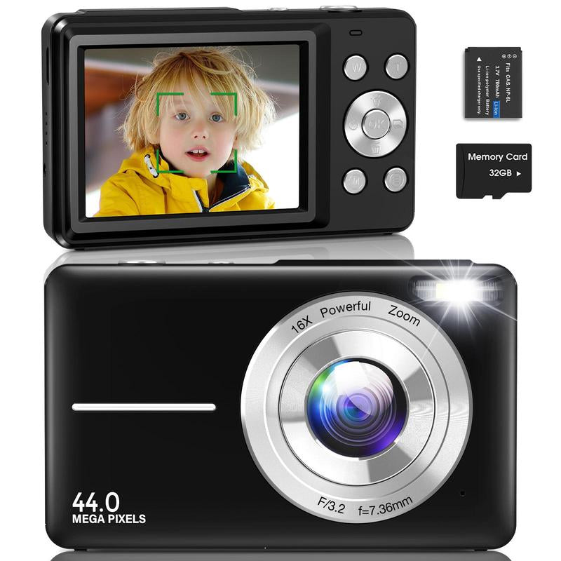 DC403 44MP 1080P Digital Camera: 16X Zoom, 32G Card, Compact - Teens/Beginners