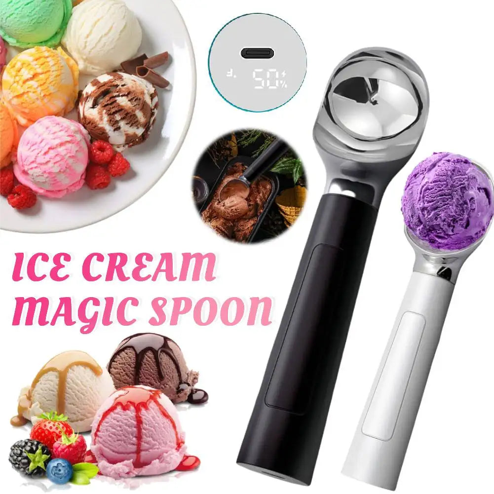 Electric Heated Ice Cream Scoop Rechargeable Self Heated Ice Cream Spoon with LED Display Softening Hard Ice Cream Easy to Clean