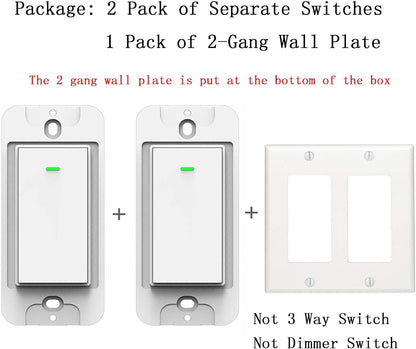Smart Light Switch, Double Smart Wifi Light Switches, Smart Switch 2 Gang Works with Alexa Google Assistant