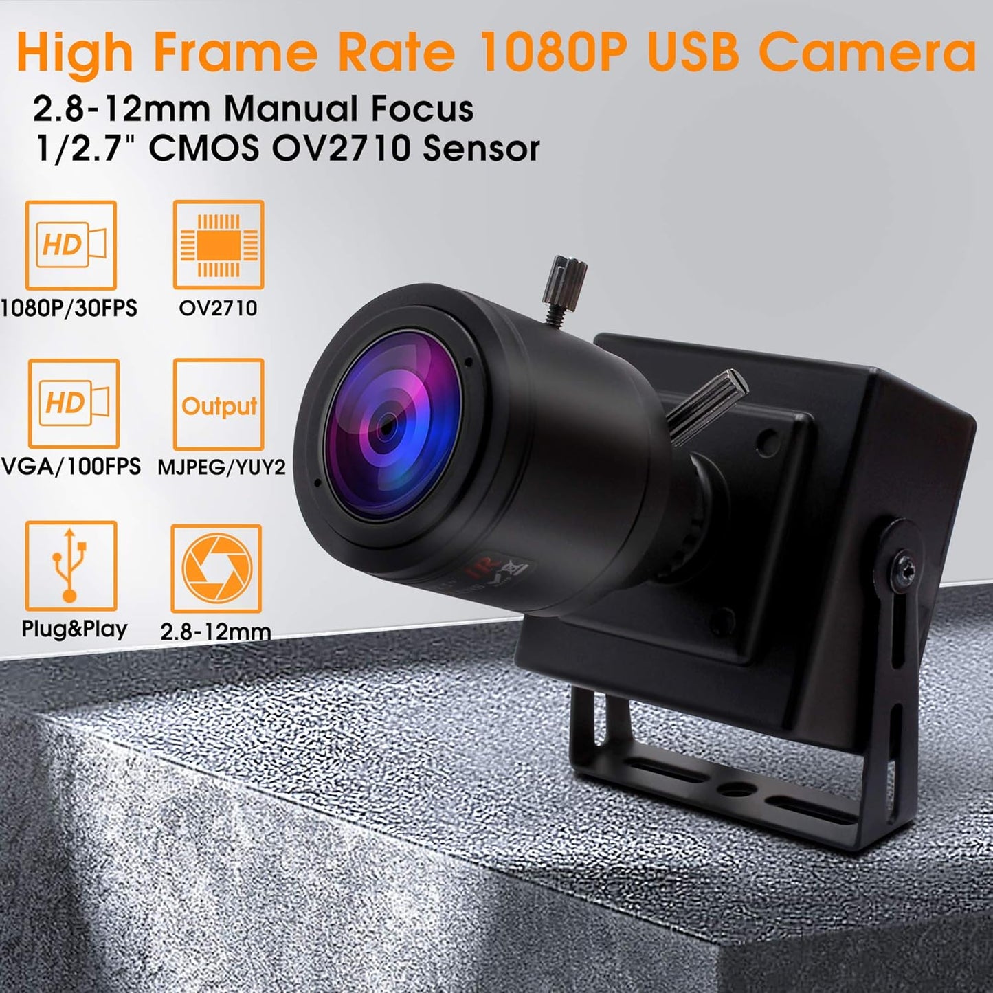 1080P USB Zoom Camera with 2.8-12Mm Manual Lens, HD Mini Camera 100Fps/60Fps/30Fps CMOS OV2710 Portable USB Webcam with Metal Case for PC & Laptop