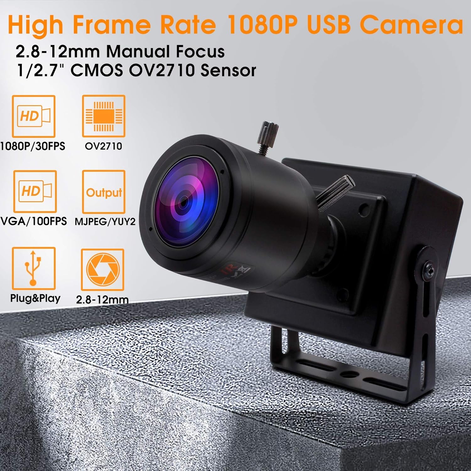 1080P USB Zoom Camera with 2.8-12Mm Manual Lens, HD Mini Camera 100Fps/60Fps/30Fps CMOS OV2710 Portable USB Webcam with Metal Case for PC & Laptop