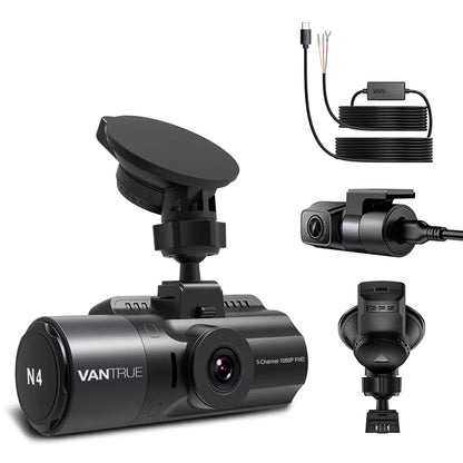 N4 3 Channel 4K Dashcam 4K+1080P Front and Rear Dash Camera IR Night Vision 24 Hours Parking Mode Support 256GB Max