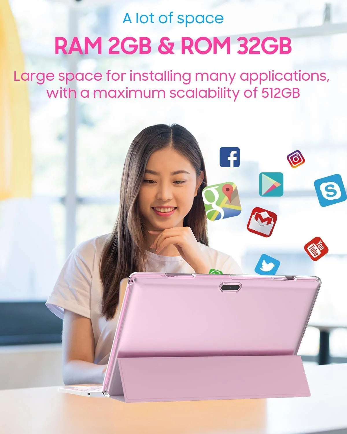 Tablet 2 in 1 Tablet with Keyboard Case Mouse Stylus Pen, 10 Inch Tablet Android 14 Tablets PC, 10.1" HD Tab 6000Mah Battery 32GB+1024GB Expandable 2MP+8MP Dual Camera Tableta Computer Pink