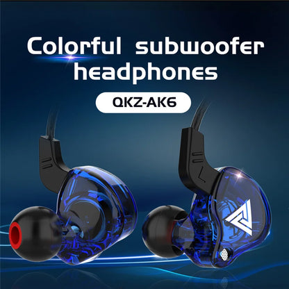 Original QKZ AK6 Copper Driver Hifi Wired Earphone 3.5MM Race Sport Headphone Bass Stereo Headset Music Earbuds in Ear with Mic