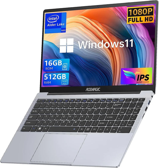 Laptop 15.6 FHD 16GB 512GB Intel Quad-Core 12Th Alder Lake N97 with Windows 11 Pro