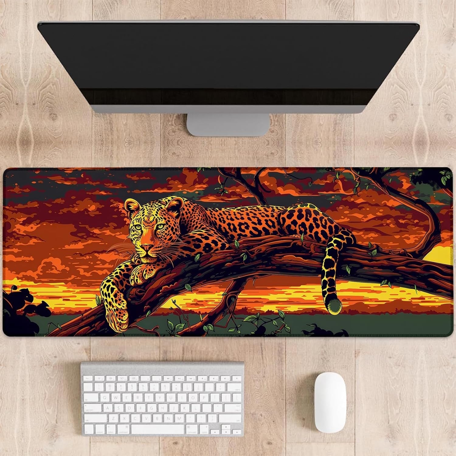 Leopard Gaming Mouse Pad Large Desk Mat for Computer Extended Keyboard Laptop