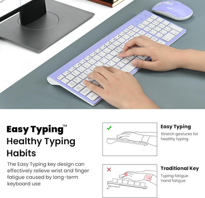 Wireless Keyboard and Mouse Combo, Compact Full Size Wireless Computer Keyboard and Mouse Set 2.4G Ultra-Thin Sleek Design for Windows, Computer, Desktop, PC, Notebook - Purple