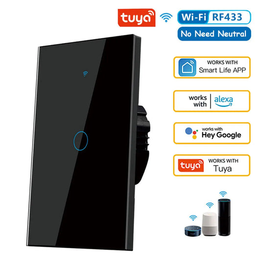 Tuya US Wifi Smart Wall Switch RF433 1/2/3/4 Gang No Neutral Wire Touch Sensor LED Light Switches Smart Home Alexa Google Home