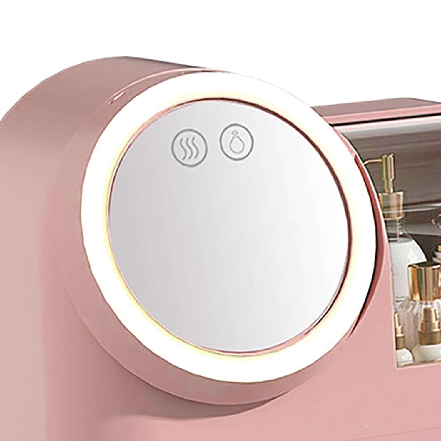 Mirror Fan Makeup Case, Portable Makeup Organizer with Mirror and LED Light, Cosmetic Storage Display Case,Large Capacity Mirror Makeup Storage Box for Women ()