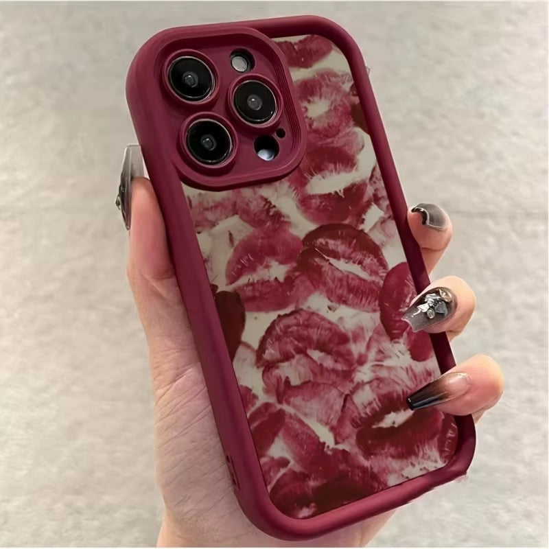 For Iphone 16 16E Cases Iphone 15 Pro Max Valentines Wine Red Lip Print Case for Iphone 17 Air 14 13 12 11 XS XR X 7 8Plus Cover