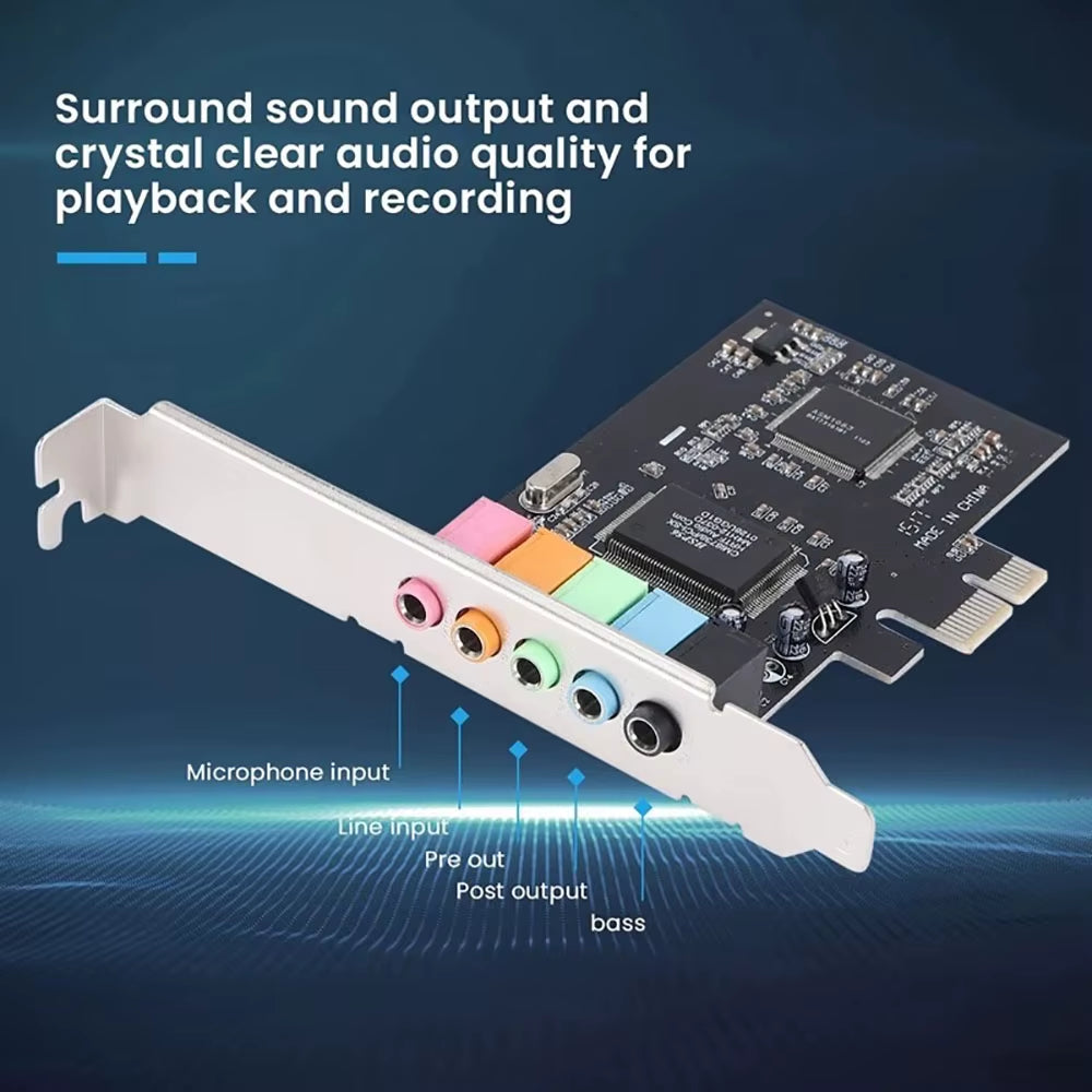 Pcie Sound Card 5.1 PCI Express Sound Effect Surround Card 3D Stereo Audio CMI8738 Chip High Sound Performance PC Sound Card