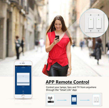 Smart Light Switch, Double Smart Wifi Light Switches, Smart Switch 2 Gang Works with Alexa Google Assistant