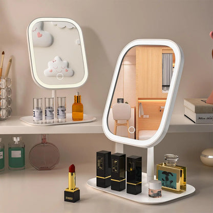 Rechargeable Lighting Makeup Mirror Portable LED Makeup Mirror Dimmable Magnifier Touch Control Storage Makeup Mirror