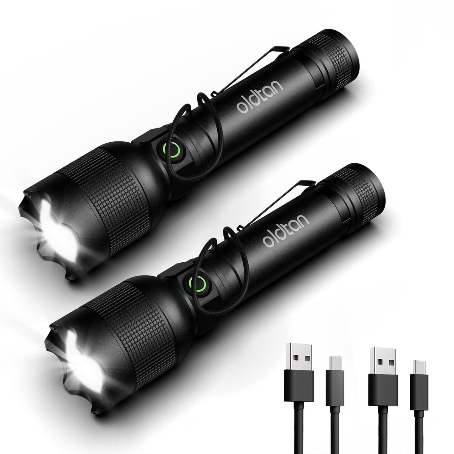 Rechargeable Flashlights with High Lumens, Mini Metal Flashlights for Outdoor,2 Pack (Black)