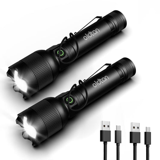 Rechargeable Flashlights with High Lumens, Mini Metal Flashlights for Outdoor,2 Pack (Black)