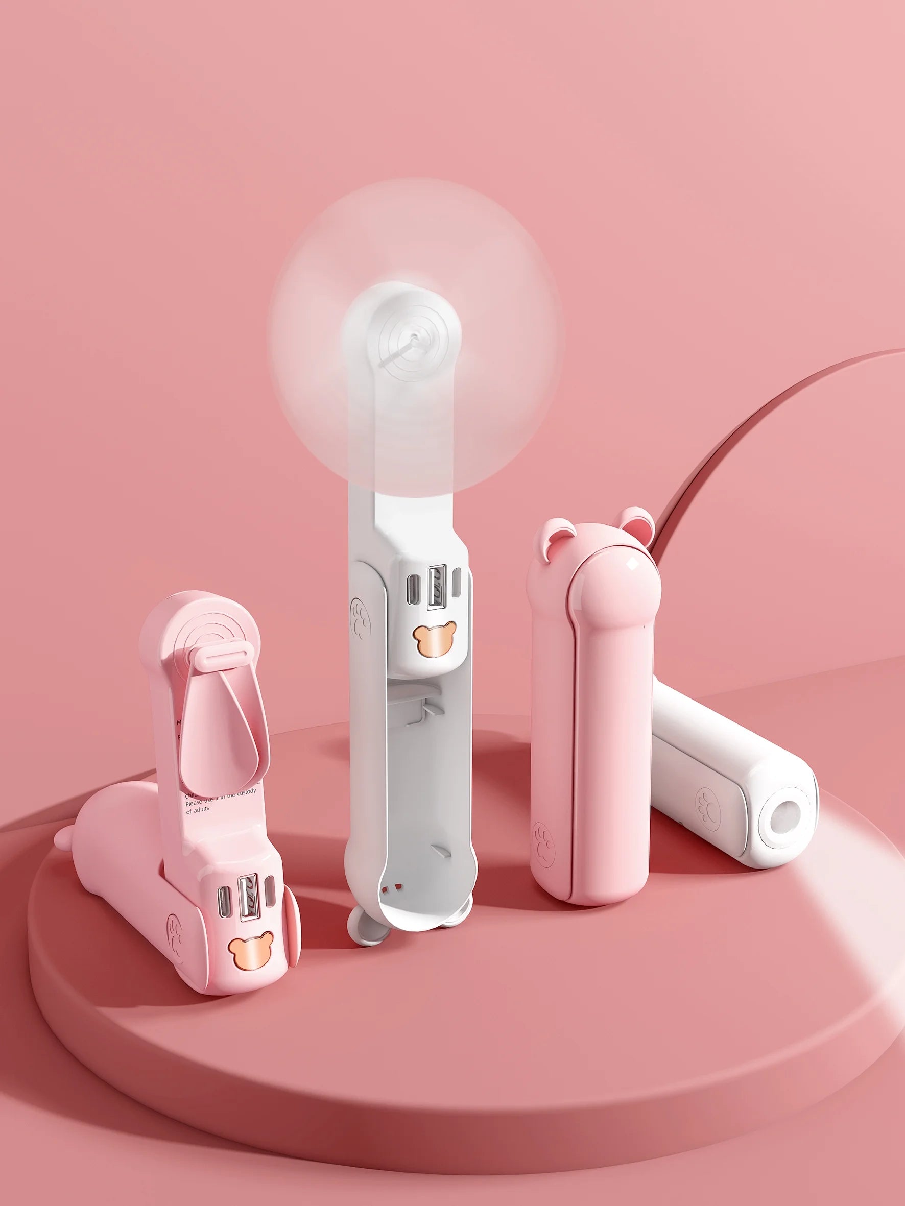 Slim Portable Fan, Thin Handheld Fan, USB Rechargeable Mini Personal , 3-Speed Foldable Small Travel Fan with Power Bank and Flashlight