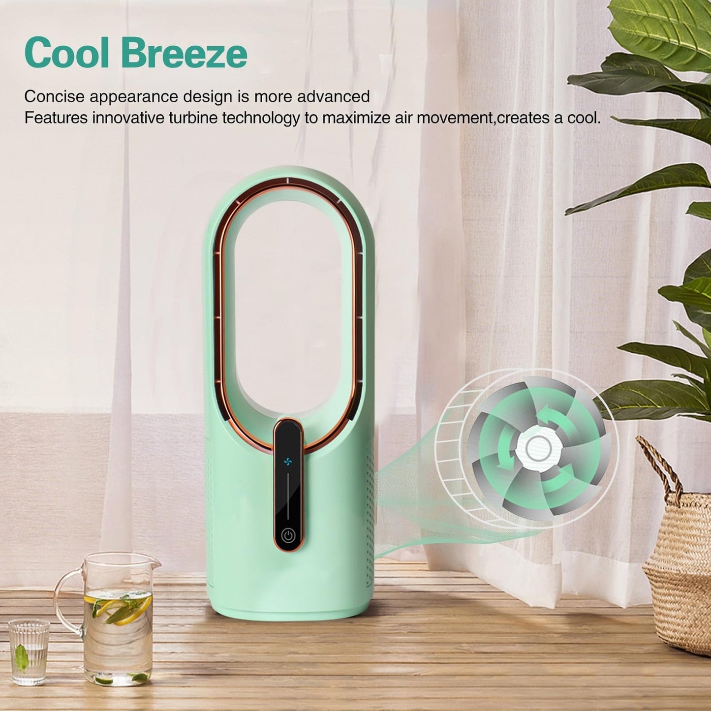 Bladeless Desk Fan, 11.8 Inch Portable Small Fan Quiet Table Fan Rechargeable..