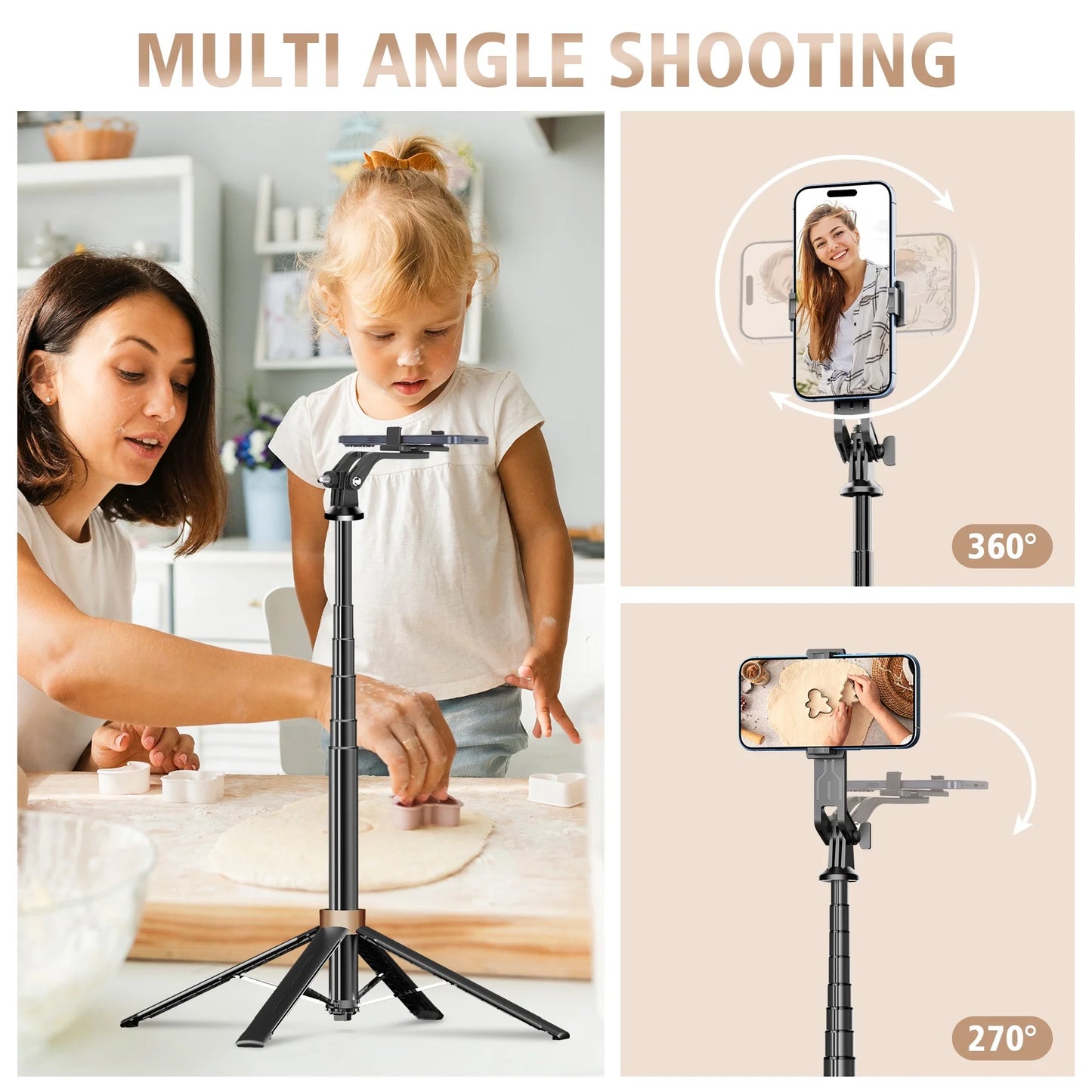 Selfie Stick Phone Tripod - 71 Inch Tall Cell Phone Holder with Remote, Phone Stand with 1/4 Inch Screw Mount for Recording, Compatible with Iphone, Android Phone, Camera & Gopro