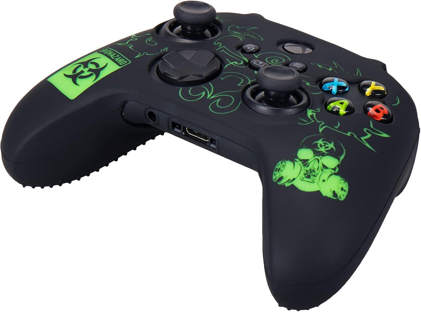 Silicone Rubber Back Dots Carving Customizing Skin Cover for Xbox Series X/S Controller X 1(BH Green) with Pro Thumb Grips X 10