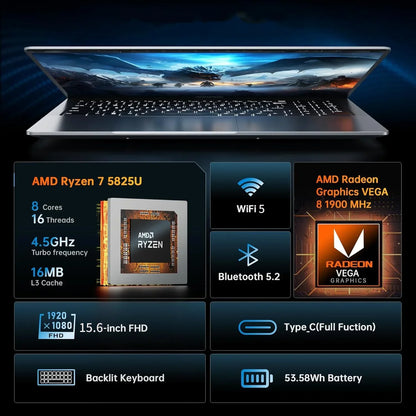 Laptop ,Gaming Laptop 15.6 FHD , AMD Ryzen 7 5825U, 32GB RAM, 1TB SSD, Windows 11PRO, Graphite, Backlit KB, Gray