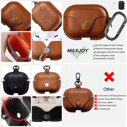 for Airpods Pro 2 Case Leather, Airpods Pro Leather Case Cover with Keychain Airpod Strap Compatible with Apple Airpod Pros 2Nd Generation 2023 2022/Airpods Pros 2019 (Front LED Visible), Brown