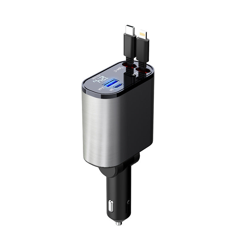 Retractable Car Charger with Voltage Display – Fast Multi-Device Charging