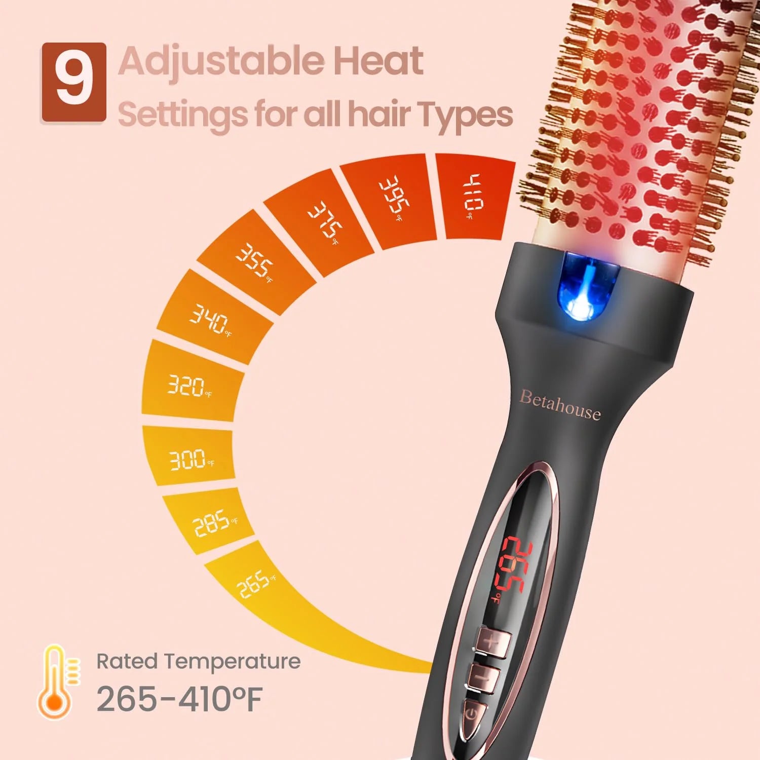 Curling Iron Brush for Blowout Look, 9 Heat Temps Hot Ionic Curling Iron 1 1/2 Inch Dual Voltage for Traveling