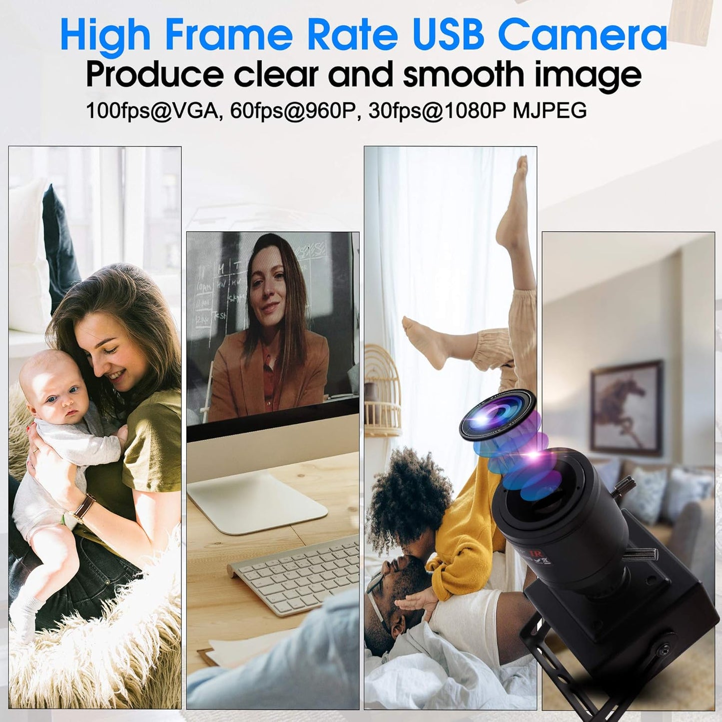 1080P USB Zoom Camera with 2.8-12Mm Manual Lens, HD Mini Camera 100Fps/60Fps/30Fps CMOS OV2710 Portable USB Webcam with Metal Case for PC & Laptop