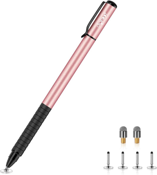 Universal Stylus,[2-In-1] Disc Stylus Pens for All Touch Screens Cell Phones, Ipad, Tablets, Laptops with 6 Replacement Tips(4 Discs, 2 Fiber Tips Included) - (Rose Gold)