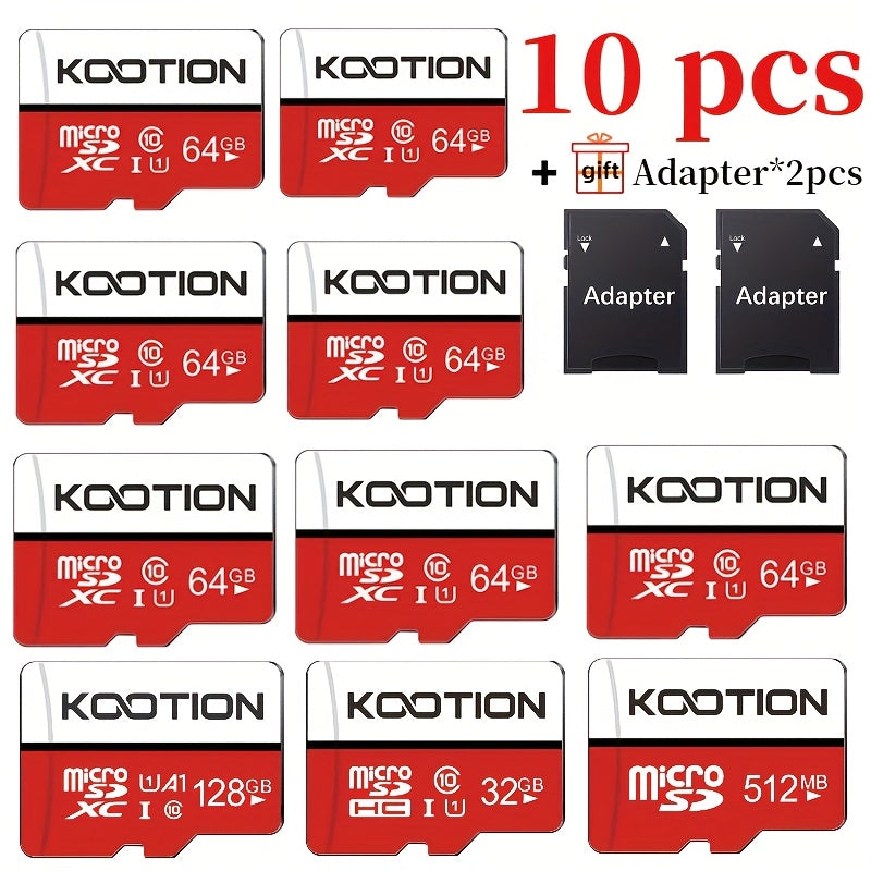 KOOTION High-Speed TF microSD Card Multi-Pack – UHS-I U1 C10 Memory Cards with SD Adapter, Full HD 1080P Recording, Up to 90MB/s Read, For Phones, Cameras, Drones & Dash Cams