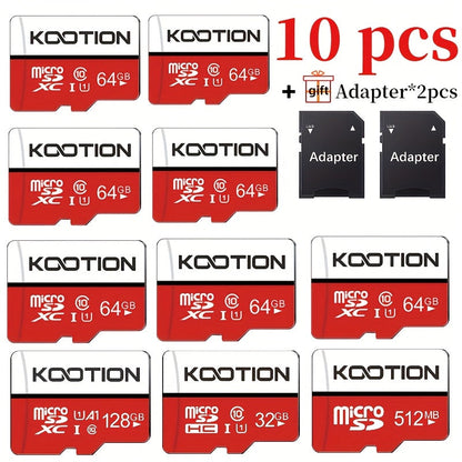 KOOTION High-Speed TF microSD Card Multi-Pack – UHS-I U1 C10 Memory Cards with SD Adapter, Full HD 1080P Recording, Up to 90MB/s Read, For Phones, Cameras, Drones & Dash Cams
