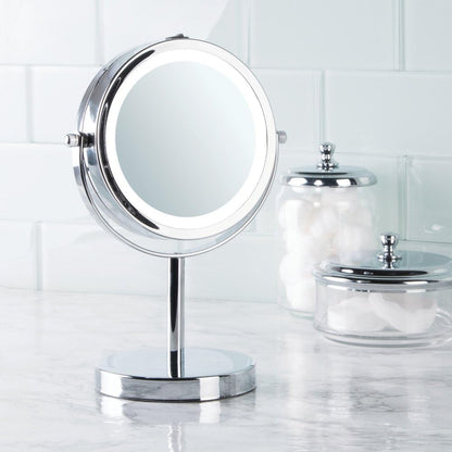 Idesign Lighted Free Standing Vanity Makeup Mirror for Bathroom Countertops - Chrome, 10" Inch