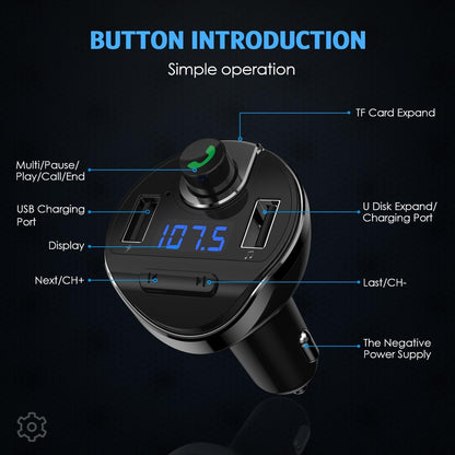 Aux Bluetooth Adapter for Car, Handsfree Call Dual Ports Charger, FM Radio Transmitter Receiver, Mp3 Audio Wireless Music Player HI-FI Stereo Sound Compatible for All Cars and Smartphone