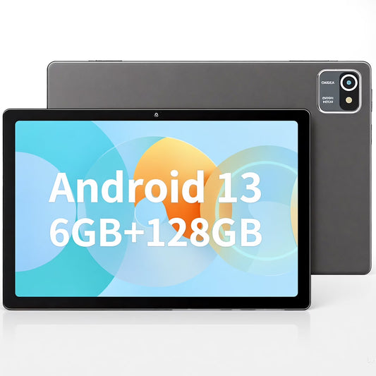 10 Inch Tablet Android 13 Tablets, Quad-Core Tablet PC, 6GB RAM, 64GB ROM, 128GB Expand, 5000Mah, 1280X800 HD Touch Screen, 5MP+8MP, Wifi, Dual Camera - Grey