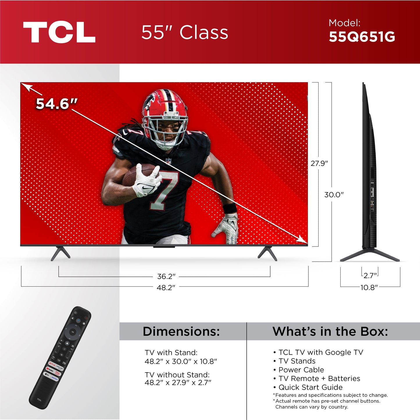 55” Class Q6 (55Q651G) 4K UHD HDR QLED Smart TV with Google TV (NEW 2024)