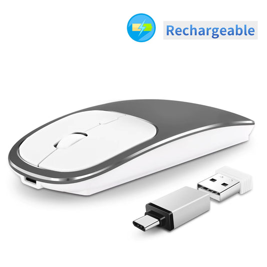 Rechargeable Wireless Mouse Metal 2.4G Noiseless Silent Click Wireless Optical Mouse with USB Receiver