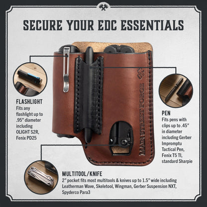 Leather EDC Belt Pouch - Multitool, Flashlight & Pen Organizer Sheath